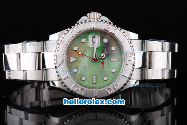 Rolex Yacht-Master Oyster Perpetual Chronometer Automatic ETA Case with Green Shell Dial,White Bezel and White Round Bearl Marking-Small Calendar - Click Image to Close